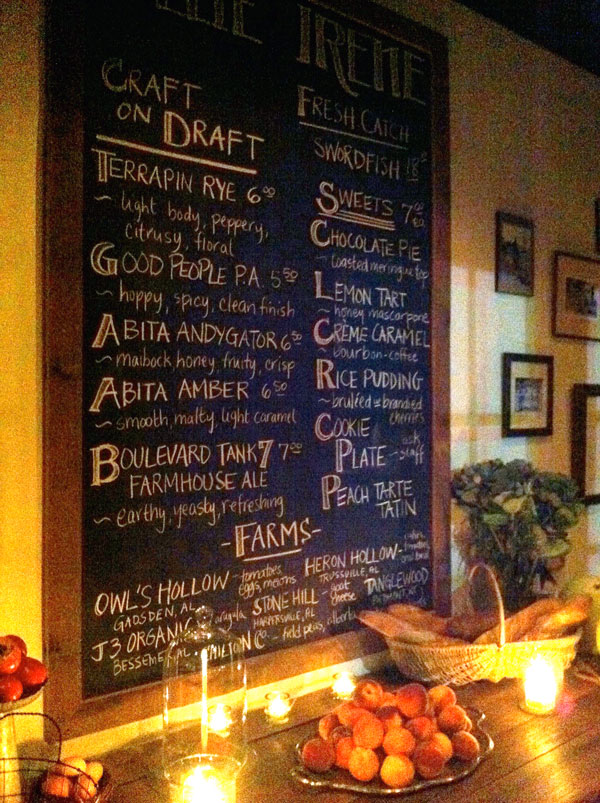 Ollie Irene's menu chalkboard