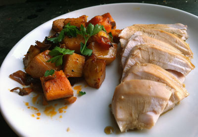 Smoked chicken with sweet potato salad