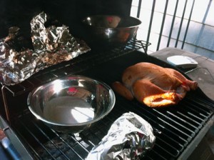 Setup for smoking on a gas grill